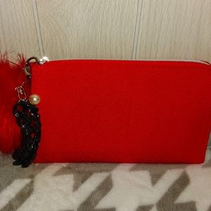 Christian Dior Wristlet Wallet Purse Pouch Cosmetic Bag Convas Red Black